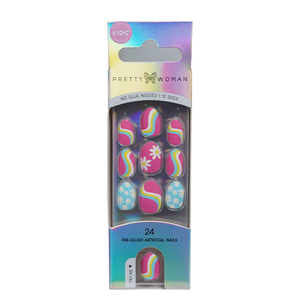 Faux ongles en ABS de forme amande, motif arc-en-ciel de dessin animé, de haute qualité, sûrs, avec estampage doré, faciles à appliquer, pré-collés - Product Image 3