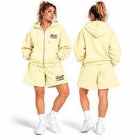 Ensemble 2 pièces décontracté pour femme : sweat à capuche zippé et short en molleton 100 % coton de haute qualité, coupe oversize, idéal pour l'hiver (vente en gros)