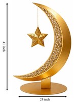 Adorno Decorativo de Luna Creciente y Estrella Grandes en Dorado para Decoración de Ramadán y Eid, Ideal para Mesa y Sala de Estar