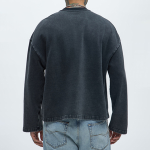 Custom Men's Acid <b>Wash</b> Pullover Hoodie 100% Cotton Black Casual Oversized Distressed Sweatshirt With Graphic Number Men Sweat - Product Image 2