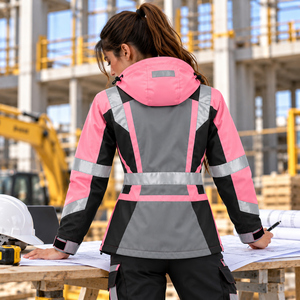 Chaqueta de Seguridad Reflectante de Alta Visibilidad para Mujer TwillSports, Rosa, Gris, Negra, Ropa de Trabajo, Logotipo Personalizado, Impermeable, Chaqueta para Exteriores - Product Image 3
