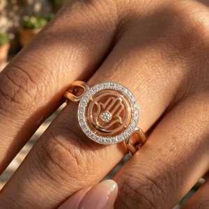 Anillo de Moissanita con Diseño Religioso de Círculo en Mano de Hamsa, Plata 925 Original con Baño de Oro Rosa, Joyería Judía para Fiestas, Regalo para Amigos - Product Image 5