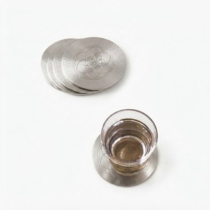 Custom <b>Round</b> Stainless Steel Coasters <b>Set</b> Of <b>4</b> Metal Drink Coasters Heat Resistant Silver Cup Mats <b>For</b> Home Luxury <b>Table</b> Decor - Product Image 1