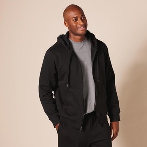 Sweat-shirt à capuche noir zippé, coupe classique, couleur unie, en polaire, veste décontractée avec poches, respirant, pour l'automne - Product Image 3