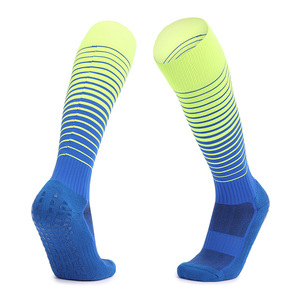 Chaussettes de sport rayées mi-hautes pour hommes, respirantes, en coton tricoté, polyester et élasthanne, bleu-vert, chaussettes de compression d'été - Product Image 1