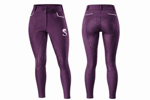 Leggings de equitación de cintura alta de silicona completa personalizados, pantalones de equitación para mujer, pantalones de compresión con botón frontal - Product Image 4