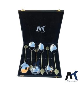 Juego de Cucharas de Té Plateadas de Lujo con Mango de Pluma Dorada, Acabado Espejo, Diseño Moderno, Duradero, Mango Largo para Servir - Product Image 2