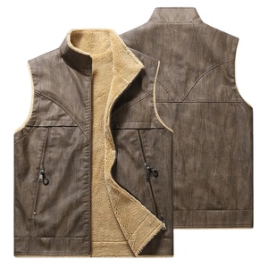 Men PU Leather Vest Autumn Winter Thicken Fleece Warm V-neck Reversible Waterproof Sleeveless Zipper Casual Versatile <b>Coat</b> - Product Image 1