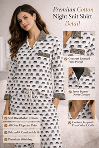 Women Crepe Silk Pajama Set Elephant Print Nightwear Long Sleeve Shirt Pants With Pockets Matching Bag Lounge Wear - Product Image 4