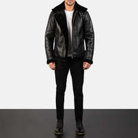Veste en cuir véritable noire pour homme, doublure en fausse fourrure, col rabattable, fermeture éclair, coupe-vent, style moto, coupe ajustée, devant zippé