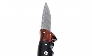 Couteau de camping artisanal en acier Damas, manche en bois et micarta, lame fixe, outil utilitaire - Product Image 1