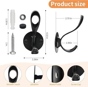 <b>Black</b> Metal Dual Wall Hook Coat Hanger with Screw Cap Matte Finish Modern Design for Bathroom <b>Clothing</b> - Product Image 1