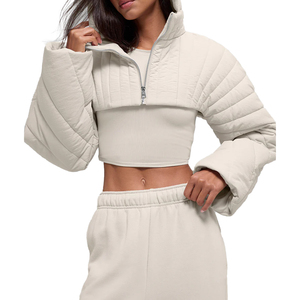 Women's Cropped Quilted Puffer Shrug Oversized Hood Fashion Layering Jacket Lightweight Statement Outerwear OEM private <b>label</b> - Product Image 1