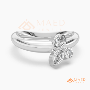 Bague Feuille en Or Blanc Plaqué Diamant de Laboratoire pour Femme, Minimaliste, Empilable, Inspirée de la Nature, Alliance de Mariage, Bijoux Fins, Style Américain - Product Image 5