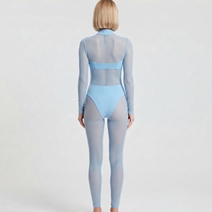 Sexy Transparent Sheer Mesh Bodysuit Women's High Waist Long Sleeve Spaghetti Strap Tummy Control Night Club <b>Jumpsuit</b> - Product Image 2