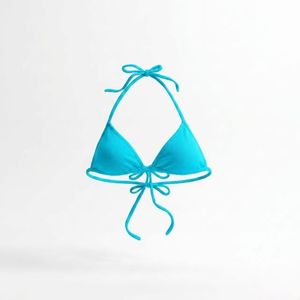 Haut de bikini noir pour femme avec cordon de serrage à l'avant et bretelles réglables, maillot de bain uni en spandex et polyester - Product Image 5