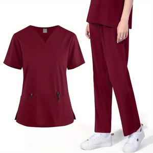 ชุดยูนิฟอร์มพยาบาลแบบแห้งเร็ว คอวี ผ้าทอ ทรงขากระบอก ใส่สบาย สำหรับทุกเพศ มีหลายสีให้เลือก - Product Image 1