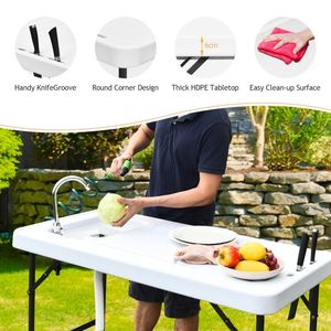 Tavolo da Campeggio Pieghevole in Alluminio con Lavello, Rubinetto, Tagliere e Spruzzatore per Picnic all'Aperto, Cucina e Uso Scolastico - Product Image 4