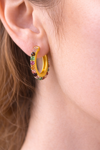 <b>Solid</b> Sterling <b>Silver</b> Hematite Gemstone <b>Hoop</b> <b>Earrings</b> Handmade Trendy Fashion Jewelry Gold Plated for Weddings and Gifts - Product Image 2