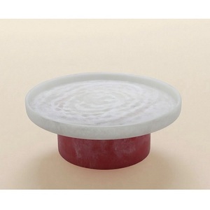 Cuencos de Resina de Alta Calidad con Pedestal, Cuenco de Resina Blanco con Espiral, Base Azul Minimalista, Decoración de Mesa, Platos de Resina para Servir - Product Image 3