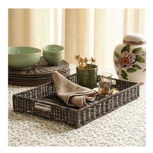 Plateau de service en rotin artisanal de qualité supérieure avec poignées en bois massif, support pour thé, café et collations en fibres naturelles pour la décoration de la maison - Product Image 5