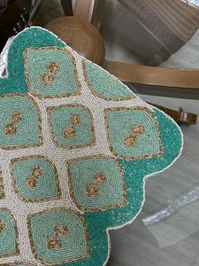 Embroidered Geometric <b>Table</b> <b>Runner</b> <b>Teal</b> White Gold Bohemian Home Decor Washable - Product Image 4
