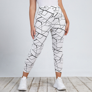High Waist Print Ankle-Length <b>Leggings</b> <b>Women</b> Sporty Stretch Knitted Spandex Polyester All Seasons <b>White</b> Black Pattern - Product Image 4
