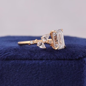 2 Carat <b>Emerald</b> Cut Lab Grown Diamond Cluster Engagement <b>Ring</b> 925 <b>Silver</b> Elegant Sustainable Jewelry Timeless Modern Design - Product Image 3