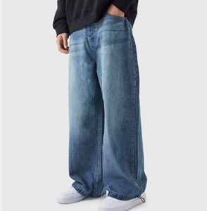 Wide Leg Stonewashed Denim <b>Jeans</b> Elastic Waist Casual Breathable Cotton Pants Spring Midweight Flat Front Button Fly - Product Image 5