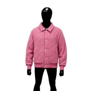 Chaqueta Varsity de Lana Rosa a Rayas Personalizada para Hombre, Chaqueta Bomber con Puños Acanalados y Botones, Abrigo de Invierno Estilo Urbano, Venta al por Mayor, Abrigo de Otoño - Product Image 1