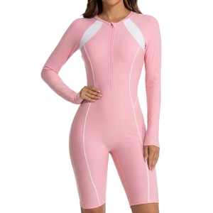 Maillot de bain une pièce à manches longues personnalisé pour femmes, fermeture éclair, UPF50+, séchage rapide, spandex, motif gingham, vêtements de sport - Product Image 4