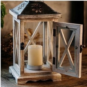 Handcrafted Mango Wood Lantern <b>Square</b> <b>Candle</b> Holder With Metal Roof And Handle For Home Decoration - Product Image 2