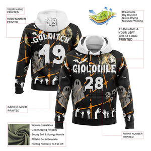 Hooded <b>Sweatshirt</b> Men <b>Halloween</b> Ghost Pattern Sublimation Print Casual Autumn Wear Black White Orange Design Regular Fit - Product Image 2
