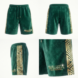 กางเกงขาสั้นผ้ากำมะหยี่ดีไซน์เนอร์สำหรับทุกเพศ พิมพ์โลโก้คริสตัล สไตล์ลำลอง ใส่สบาย ระบายอากาศได้ดี เป็นมิตรกับสิ่งแวดล้อม ทรงปกติ รุ่น Maluza - Product Image 6