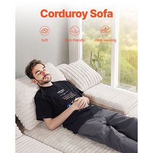 Divano Sezionale Oversize in Tessuto Corduroy da 82,7 Pollici, Comodo Divanetto a Seduta Profonda con Morbidi Cuscini, Doppia Chaise Longue per Camera da Letto - Product Image 2