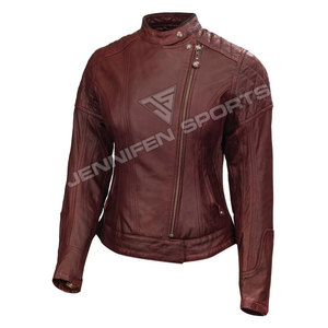 Modèles phares Hiver Veste de moto pour femme en cuir de vachette véritable avec fermeture éclair et boutons, Tendance - Product Image 3