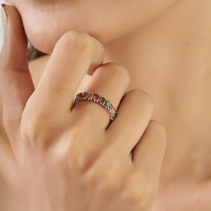 Factory High Grade 925 Sterling <b>Silver</b> Oval Cut Natural Multi Tourmaline Gemstone Full Eternity <b>Band</b> Unisex <b>Ring</b> - Product Image 2