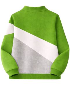 Green <b>White</b> Grey Diagonal Color Block Half <b>Zip</b> Sweatshirt Unisex Regular Fit Casual Autumn Knitted Fleece Pullover - Product Image 2