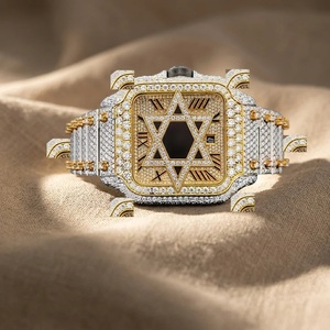 <b>Diamond</b> Yellow Gold Luxury Unisex Stainless Steel <b>Watch</b> Moissanite Accents Square Crystal Dial Automatic Mechanical Movement 20m - Product Image 1