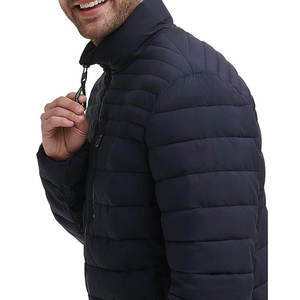 Men's Blue Hooded Puffer <b>Jacket</b> Stand Collar Zipper Closure Windproof Casual Autumn Wear Polyester Wadding Filling Quick Dry - Product Image 2