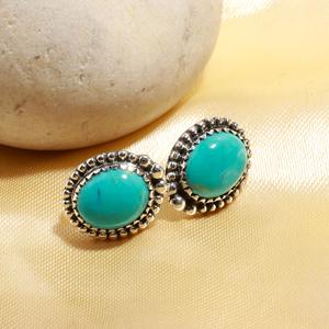 Luxury Gemstone Jewelry for Women Anniversary Party Gift <b>Turquoise</b> Oval <b>Stud</b> <b>Earrings</b> Silver Plated Sterling Silver Royal Design - Product Image 3