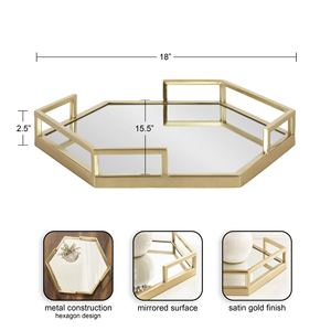 Wholesale Luxury Rectangular Gold <b>Mirror</b> <b>Tray</b> Bulk Hotel Serving Platter with Elegant Greek Key Design Feet Modern Home Decor - Product Image 4