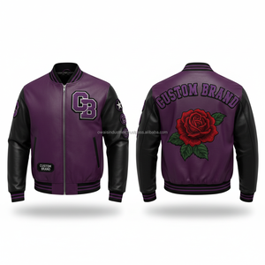 Chaqueta Varsity Personalizada Unisex Morada de Poliéster/Algodón con Camuflaje, Logotipo de Rosa Bordado, Cierre Frontal con Cremallera, Formal, para Primavera - Product Image 1