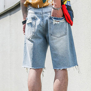 กางเกงยีนส์ขาสั้นสไตล์ไฮสตรีทสำหรับผู้ชาย ผ้าฝ้าย 100% ทอแบบไม่ทอ น้ำหนักเบา เหมาะสำหรับฤดูร้อน กิจกรรมกลางแจ้ง เอวสูง ซิปหน้า - Product Image 2