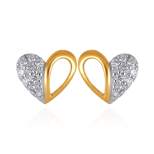 Boucles d'oreilles clous en diamant sculpté en forme de cœur fendu, motif floral ouvert, diamant rond cultivé en laboratoire, or 18 carats, bijoux de mariage élégants - Product Image 2