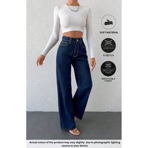 Modern Womens Highwaist Wide Leg Baggy Stone Blue <b>Denim</b> Jeans Relaxed Loose Fit Soft <b>Stretch</b> Plating Eco-Friendly Durable Casual - Product Image 2