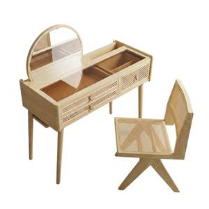 Mueble de Baño de Lujo con Tocador de Madera de Roble y Tapa de Cristal, con Espejo y Silla, Venta al por Mayor Directa de Fábrica en Vietnam - Product Image 1