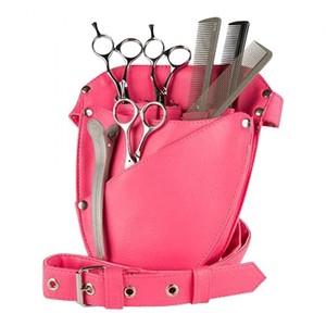 Étui en cuir rose pour outils de coiffure avec ciseaux, peignes et pochette pour tondeuse, pour ensemble d'outils de barbier - Product Image 1