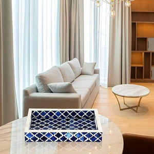 Handmade Eco-Friendly Wood Serving Tray with Bone Inlay Contemporary Design by Skilled Artisans for <b>Coffee</b> <b>Table</b> - Product Image 1