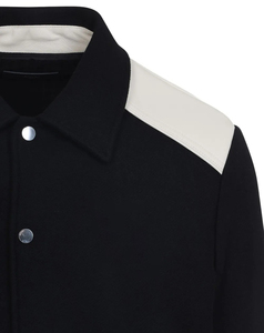 High Quality <b>Men's</b> Black Bomber <b>Jacket</b> With <b>Cream</b> Shoulder Panels And Zipper Pockets Turn-down Collar Casual Autumn Style - Product Image 3